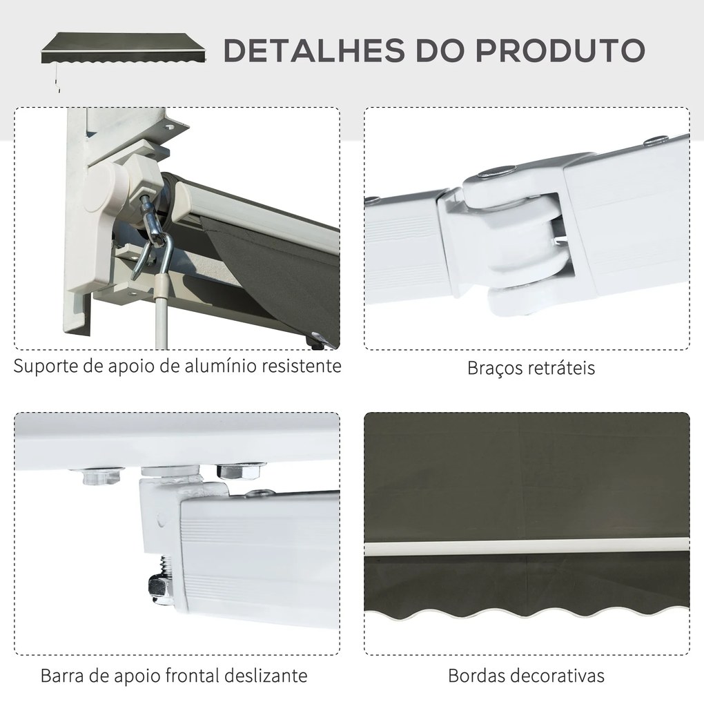 Outsunny Toldo Manual Retrátil 350x250 cm Toldo para Varanda com Maniv