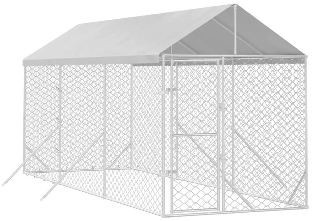 Canil de exterior com teto 2x6x2,5 m aço galvanizado prateado