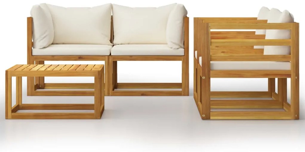 5 pcs conjunto lounge jardim c/ almofadões creme acácia maciça