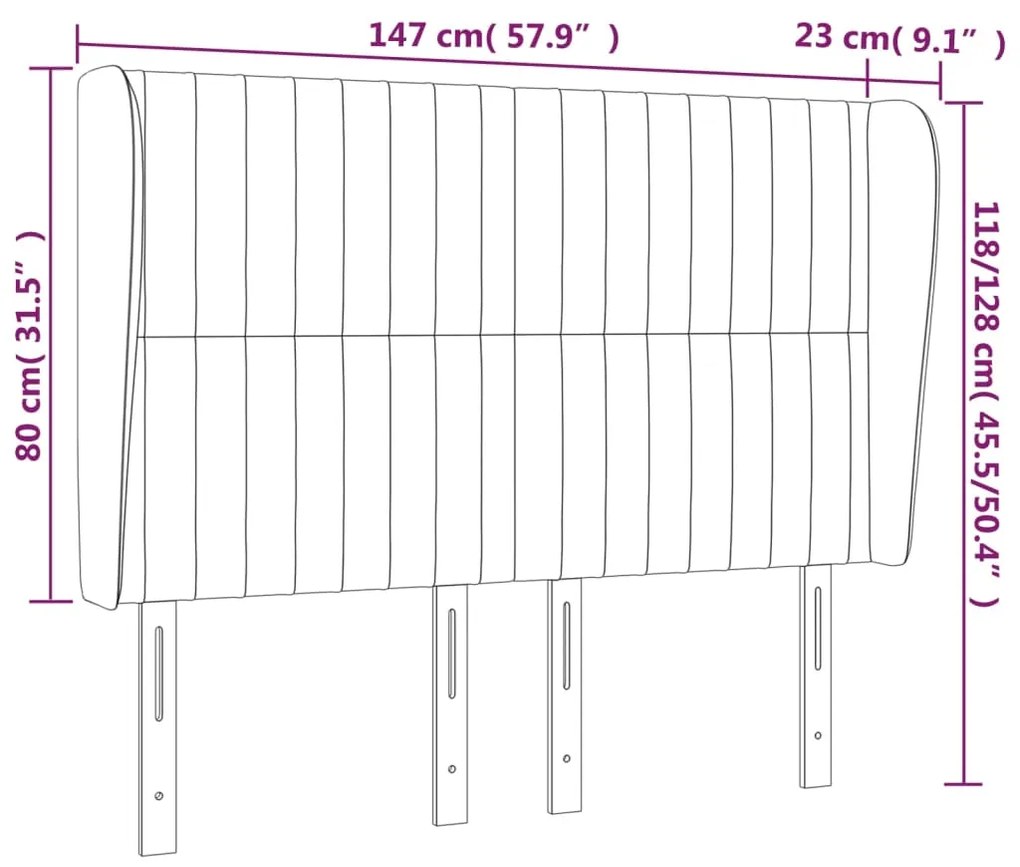 Cabeceira de cama c/ abas tecido 147x23x118/128 cm preto