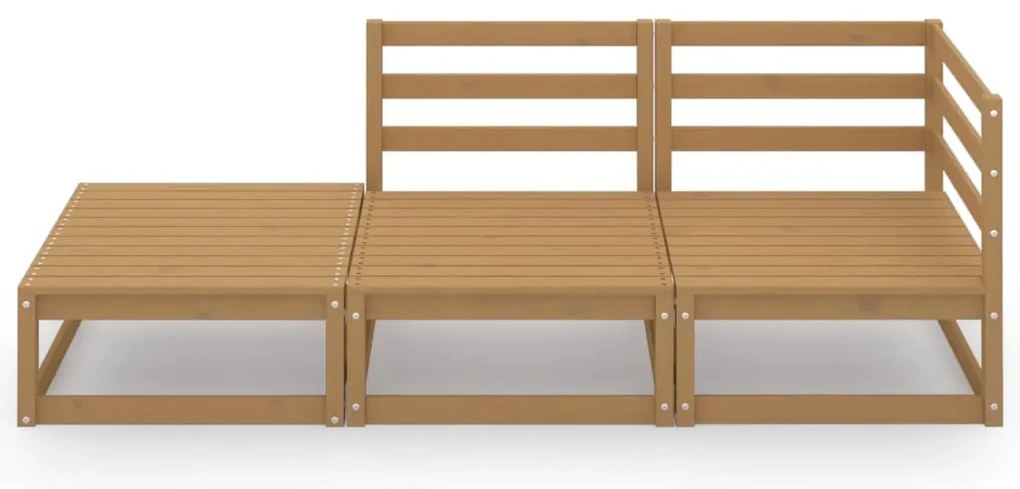 3 pcs conjunto lounge de jardim pinho maciço castanho mel