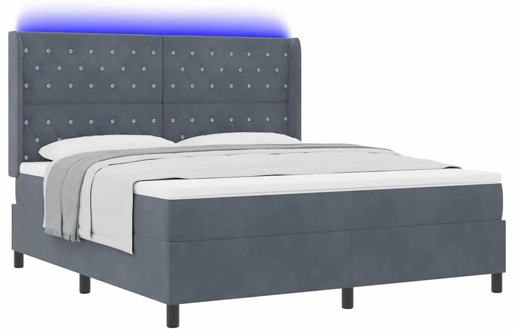 Cama Box com Colchão &amp; LED VidaXL Cinza Escuro 180x200 cm Veludo