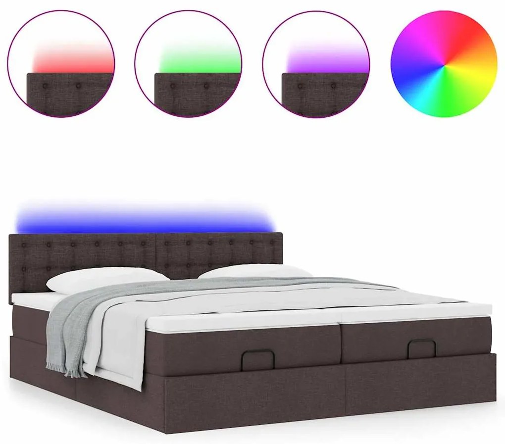 Estrutura de cama otomana com colchões tecido castanho escuro