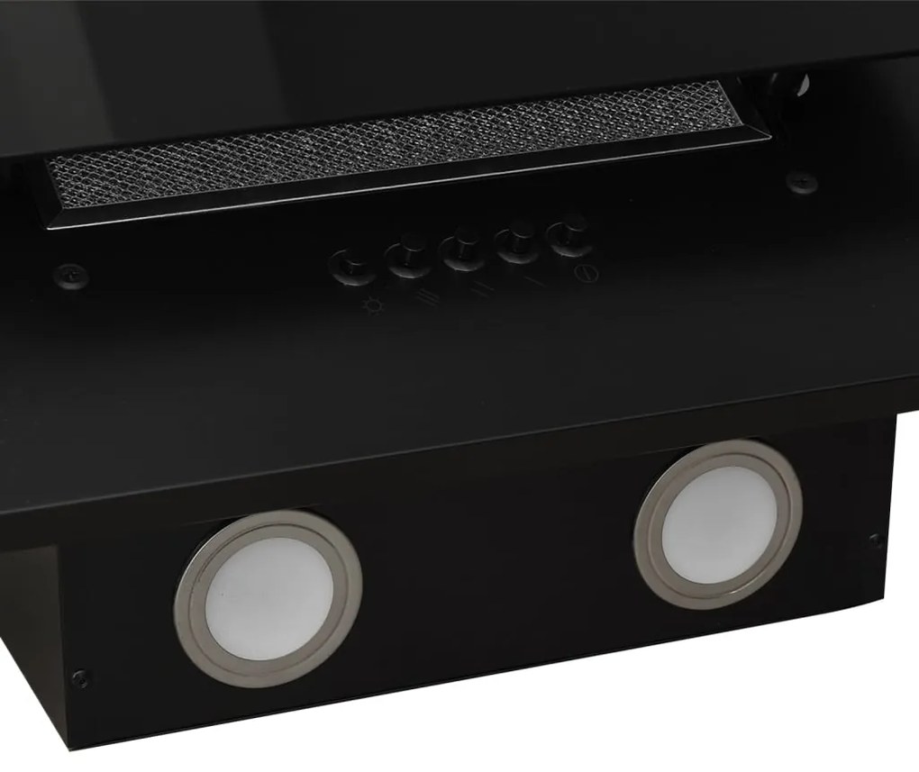 Exaustor de parede 90 cm aço inoxidável e vidro temperado preto