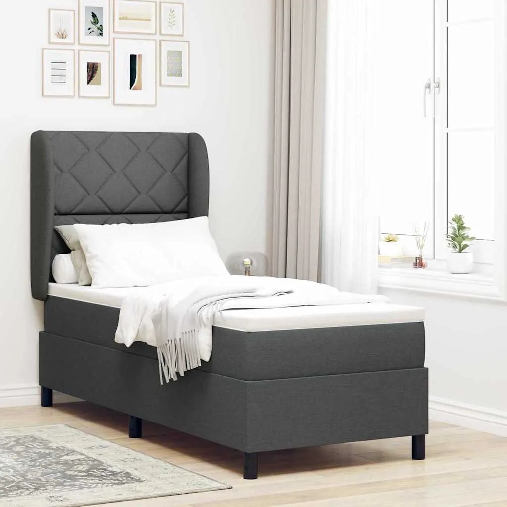 vidaXL Cama Box com Colchão Cinza Escuro, 80x200 cm, Tecido