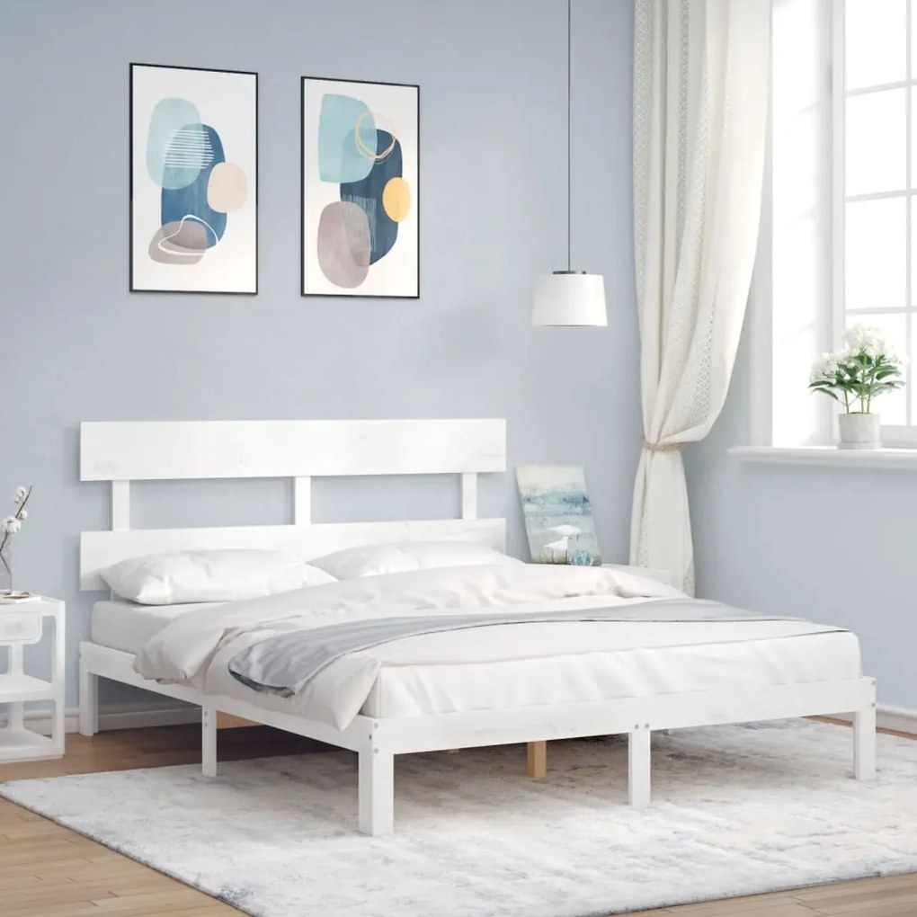 Cama sem colchão 160x200 cm madeira de pinho maciça branco