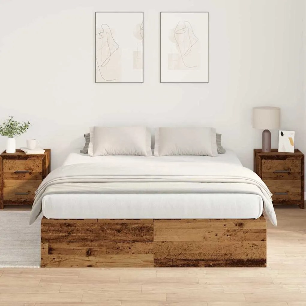 Cama com Armazenamento em Madeira Velha 140 x 200 cm da