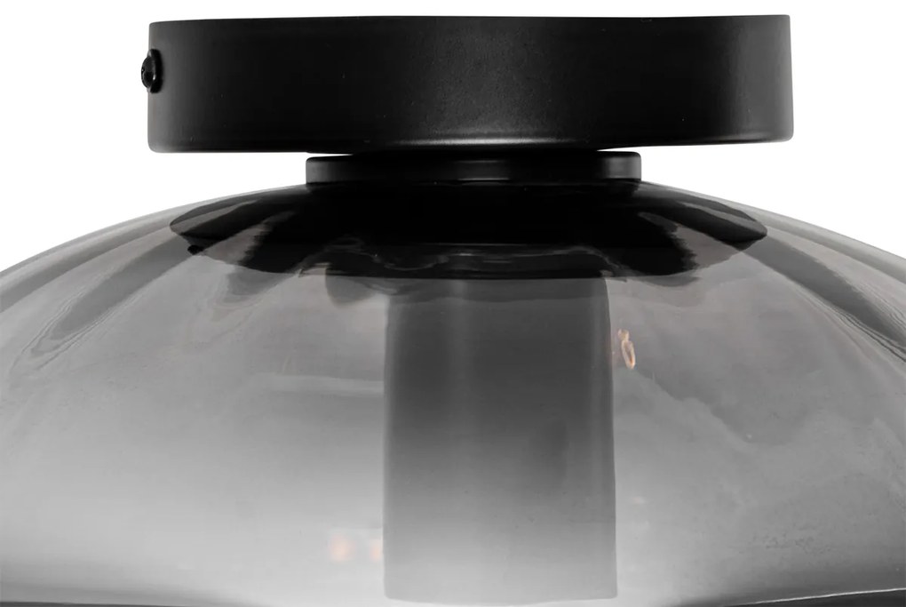 Candeeiro de teto Art Deco preto com vidro fumê - Ayesha