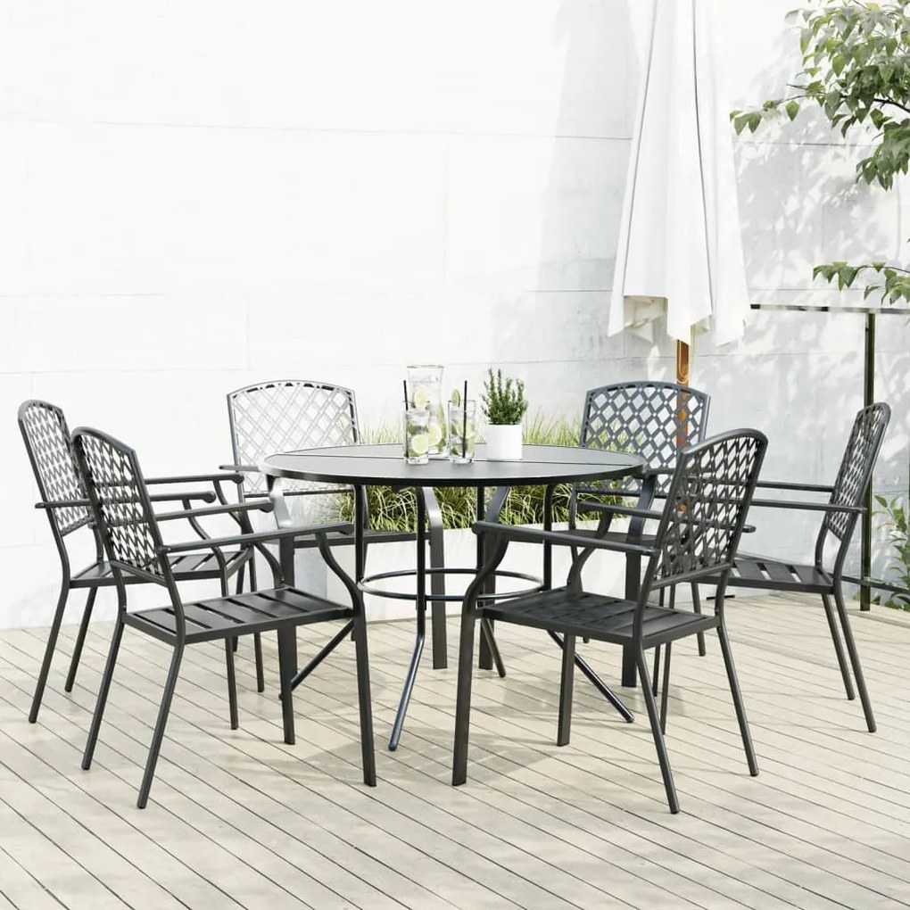 vidaXL Conj. cadeiras jardim encastrar 7pcs aço revestido pó antracite