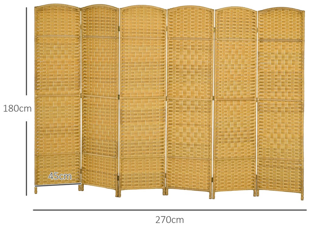 Biombo Dobrável de 6 Painéis Divisor de Ambientes 270x180 cm Ecrã de Privacidade de Polipropileno Madeira