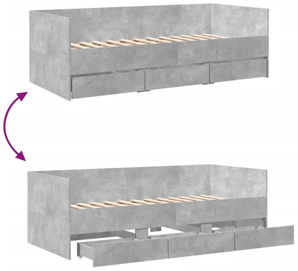 Sofá-cama com gavetas sem colchão 100x200 cm cinzento cimento