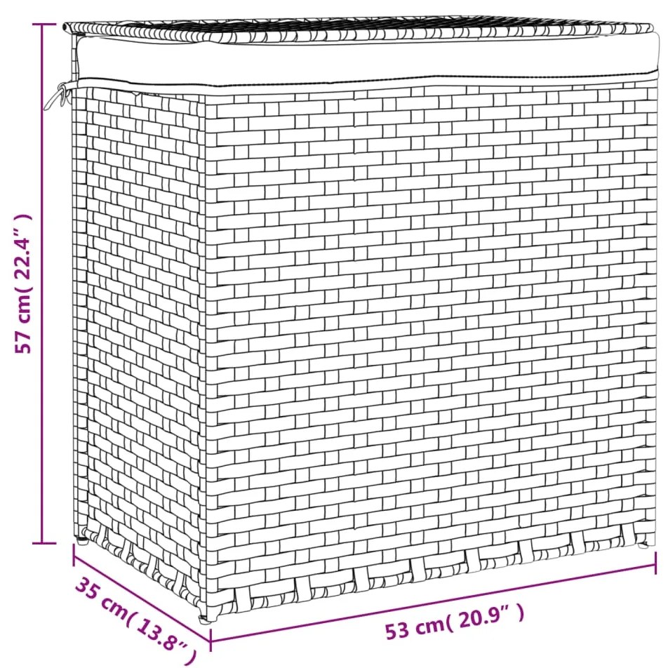 Cesto p/ roupa suja c/ 2 secções 53x35x57 cm castanho-escuro