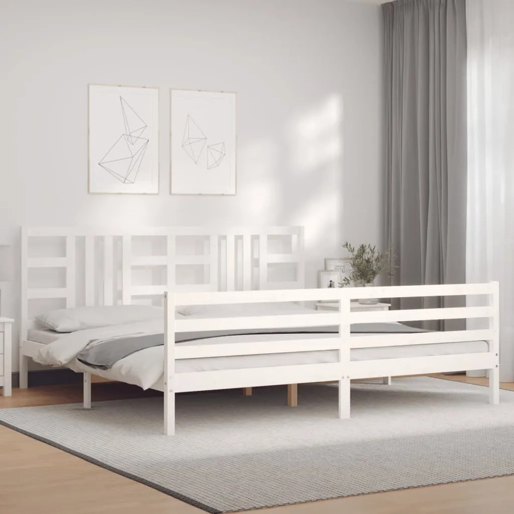 Estrutura de cama com cabeceira 200x200cm madeira maciça branco