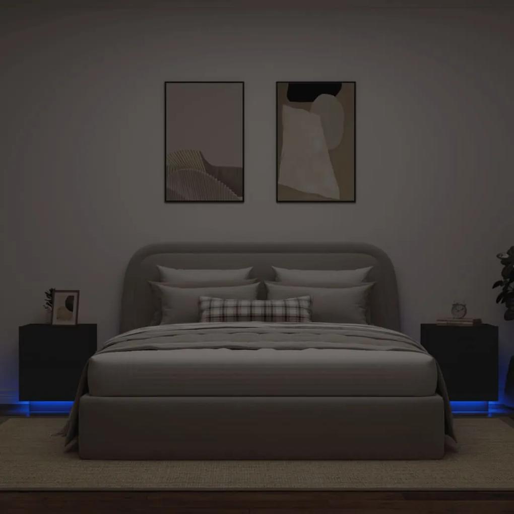 Conjunto de 2 Mesas de Cabeceira Kenobi com Luzes LED - Preto - Design