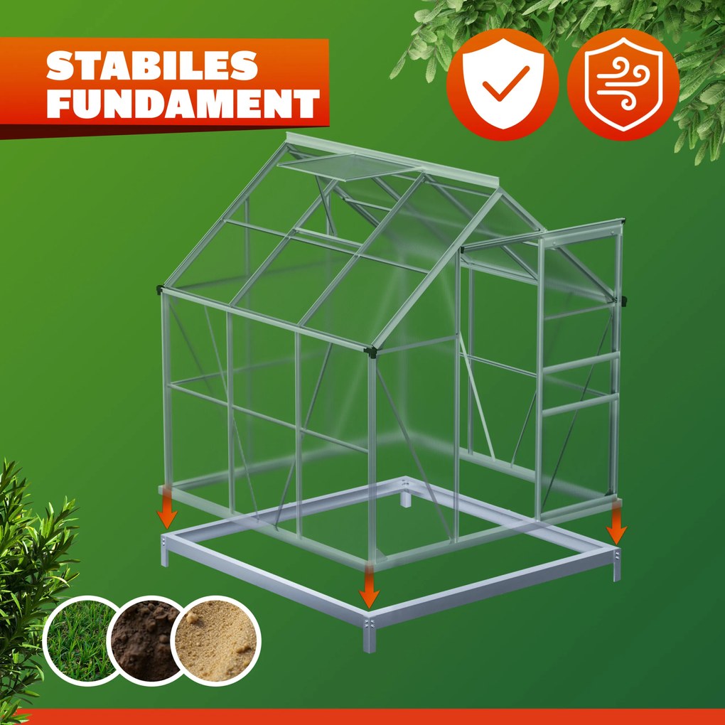 Fundação em aço galvanizado para estufa 190 x 190 x 12 cm Prateado