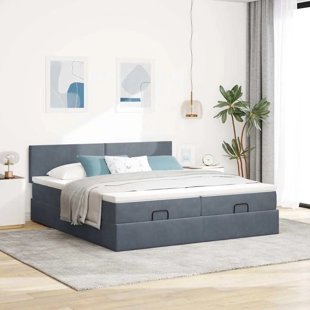 Estrutura cama otomana colchões 160x200 cm cinzento escuro