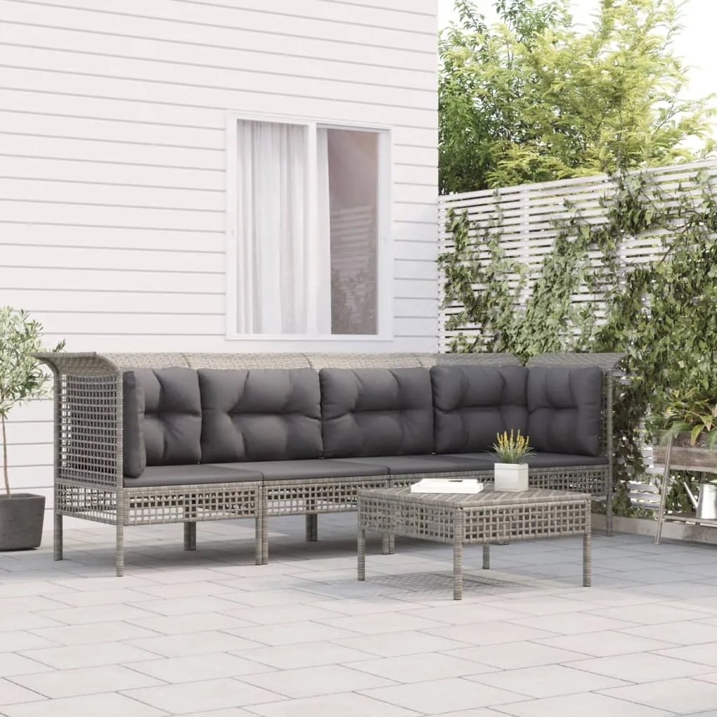 vidaXL 5 pcs conjunto lounge de jardim c/ almofadões vime PE cinzento