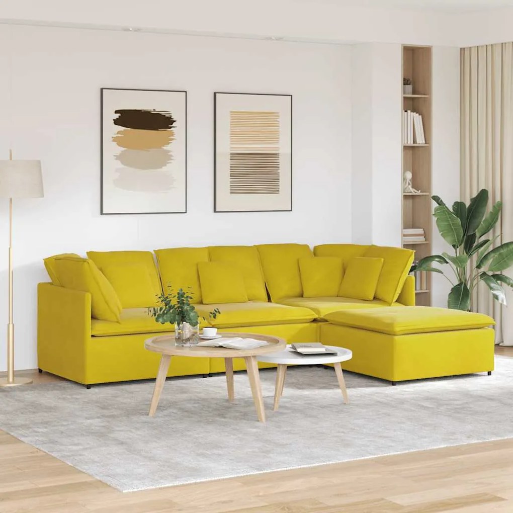 vidaXL Sofá modular com pufes e almofadas veludo amarelo
