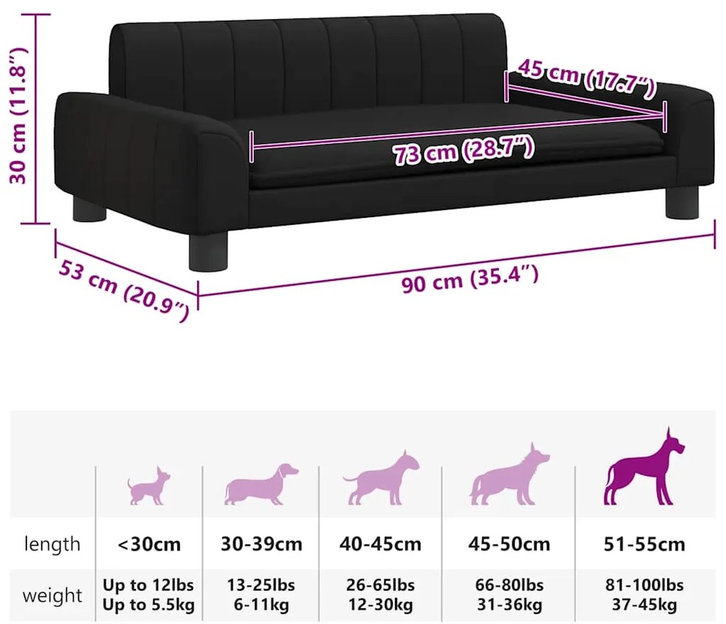 Cama para cães 90x53x30 cm couro artificial preto