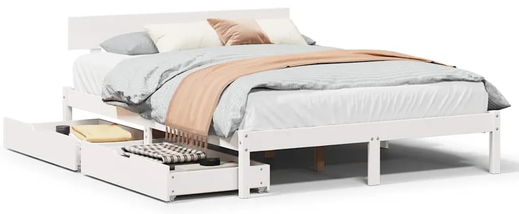 Cama sem colchão 160x200 cm madeira de pinho maciça branco