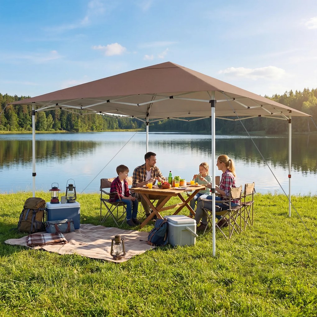Tenda de Jardim Dobrável Emergente, 350 x 352 x 250 cm, Altura Ajustável em 3 Posições, Castanho
