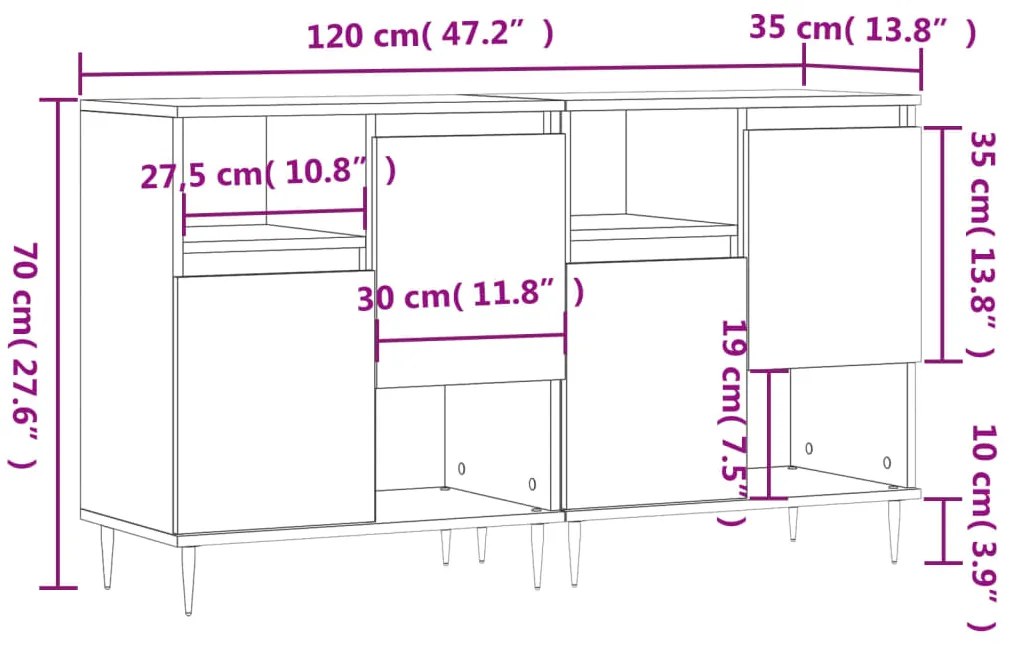 Aparadores 2 pcs derivados de madeira cinzento sonoma