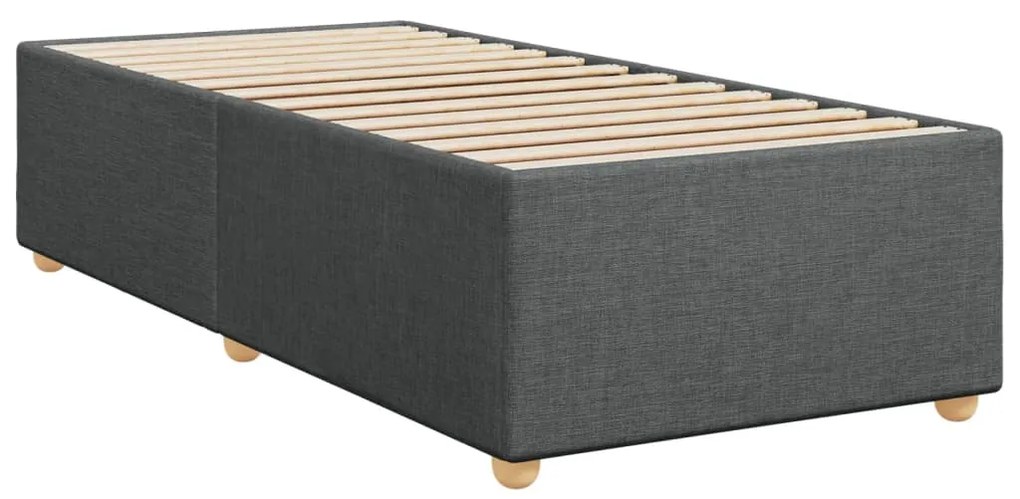 Cama box spring com colchão solteiro tecido cinzento-escuro