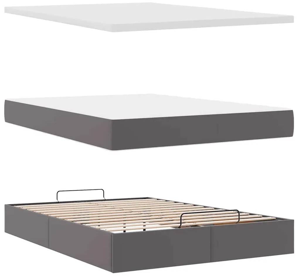 Estrutura de cama otomana com colchão 140x190 cm cinzenta
