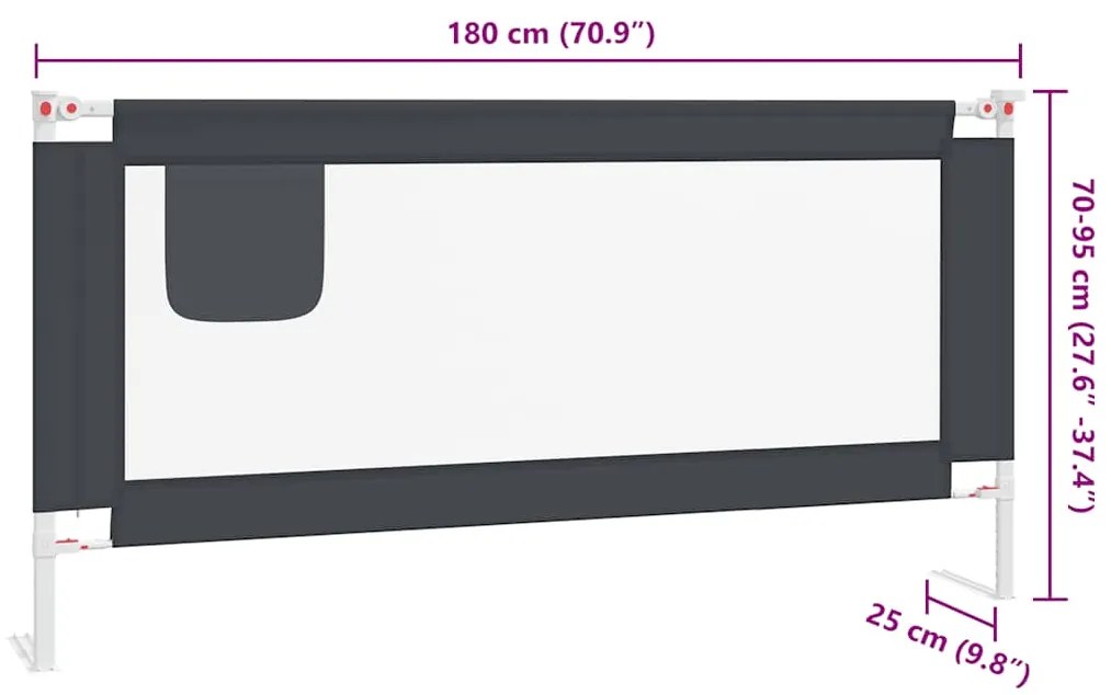 Barra segurança p/ cama infantil tecido 180x25 cm cinza-escuro