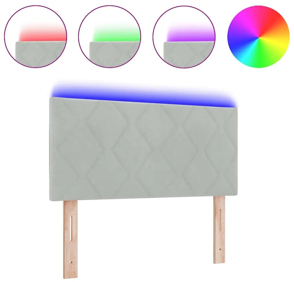 Cabeceira LED - Design de blocos de diamante, cinza claro, 90 cm, velu