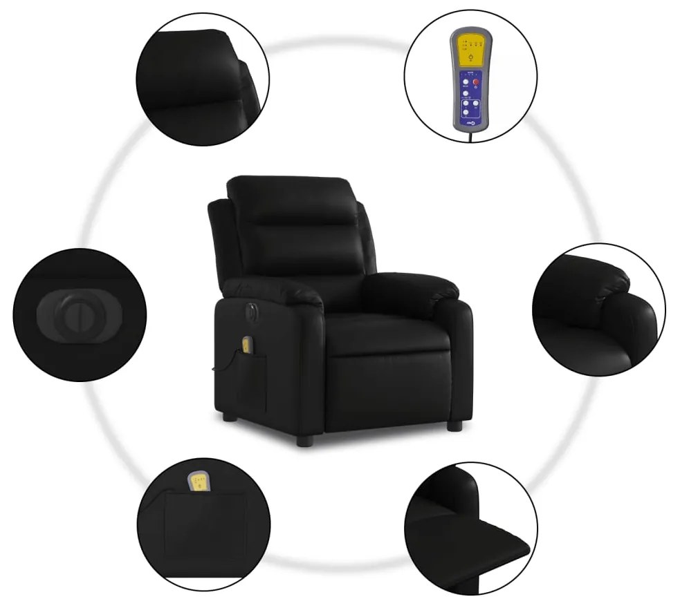 Poltrona massagens reclinável elétrica couro artificial preto