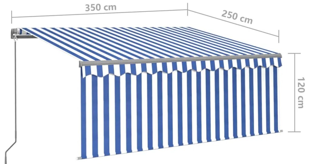 Toldo retrátil manual com estore 3,5x2,5 m azul e branco