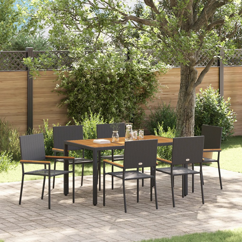 Conjunto de Jantar de Jardim vidaXL 7 Peças Preto em Rattan Poly
