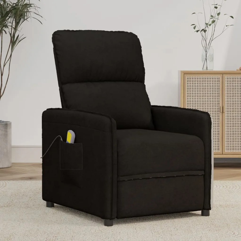 vidaXL Poltrona de massagens tecido de microfibra preto