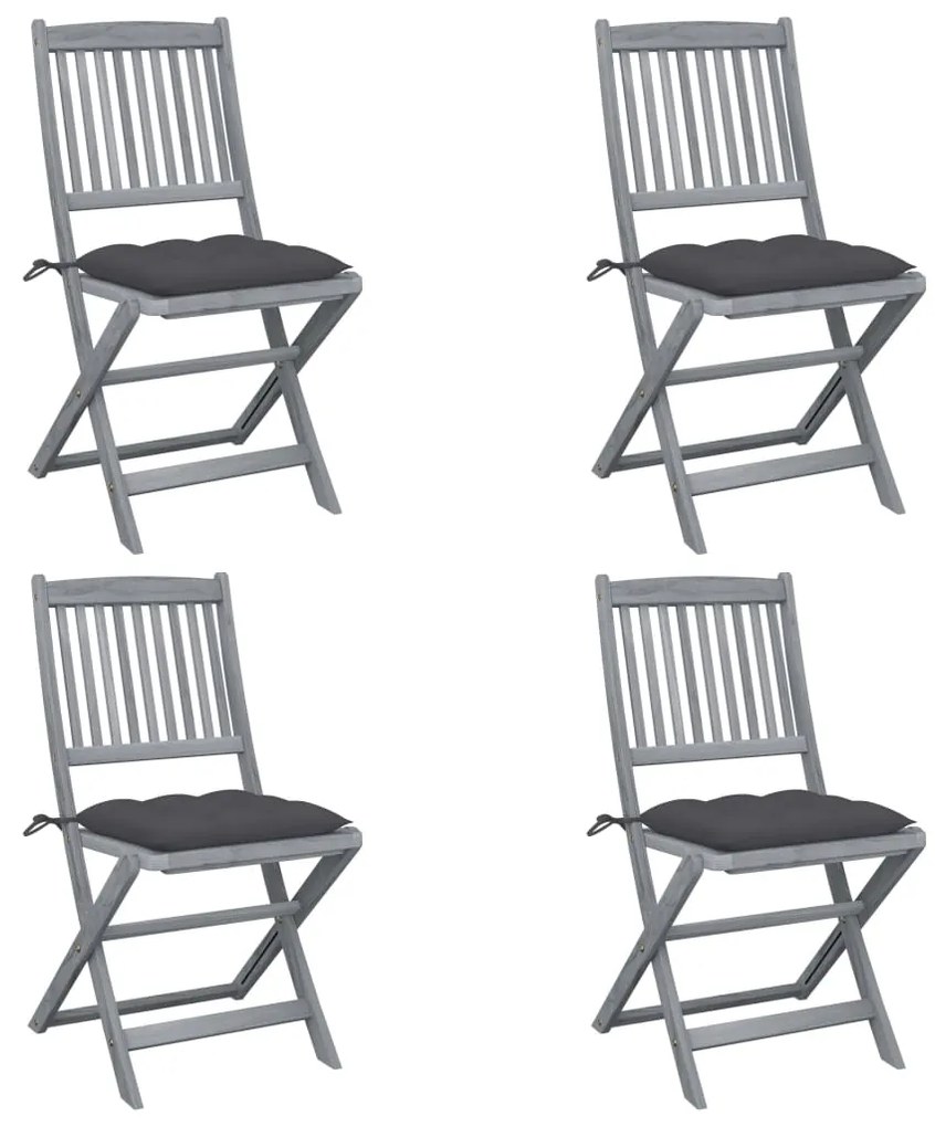 vidaXL Cadeiras exterior dobráveis c/ almofadões 4 pcs acácia maciça
