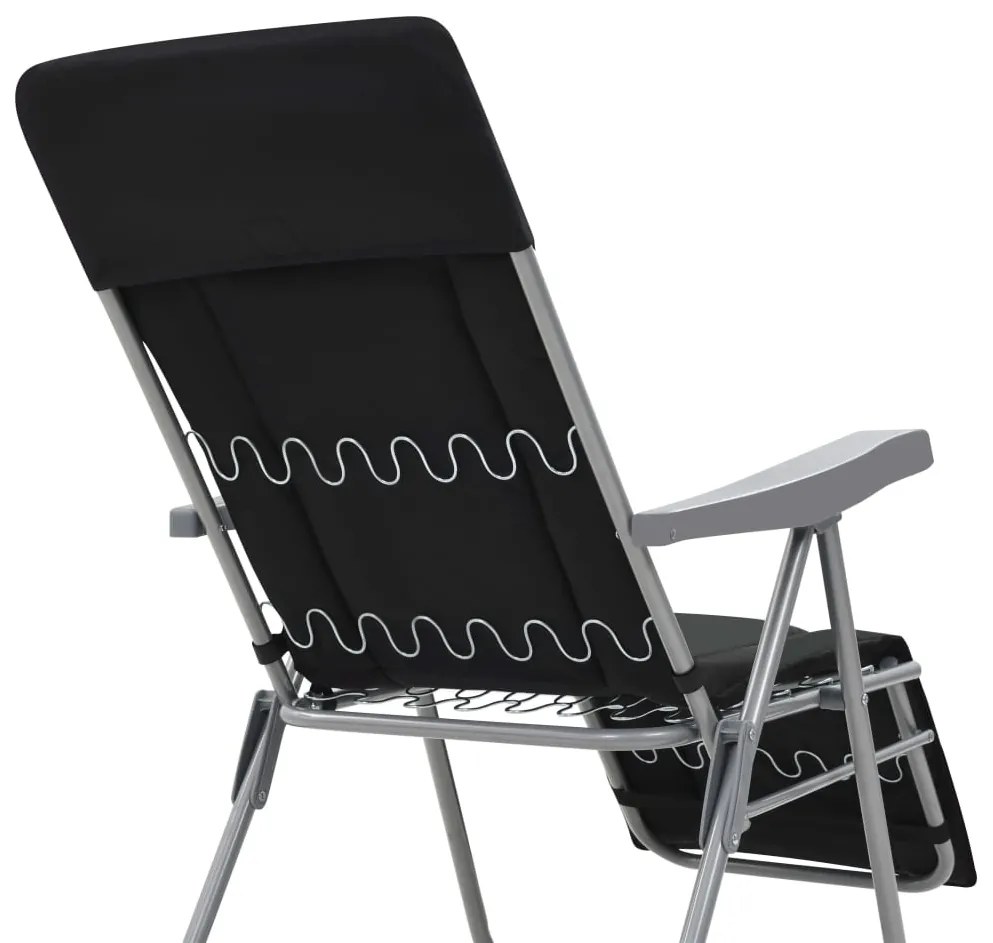 Cadeiras de jardim dobráveis com almofadões 2 pcs preto
