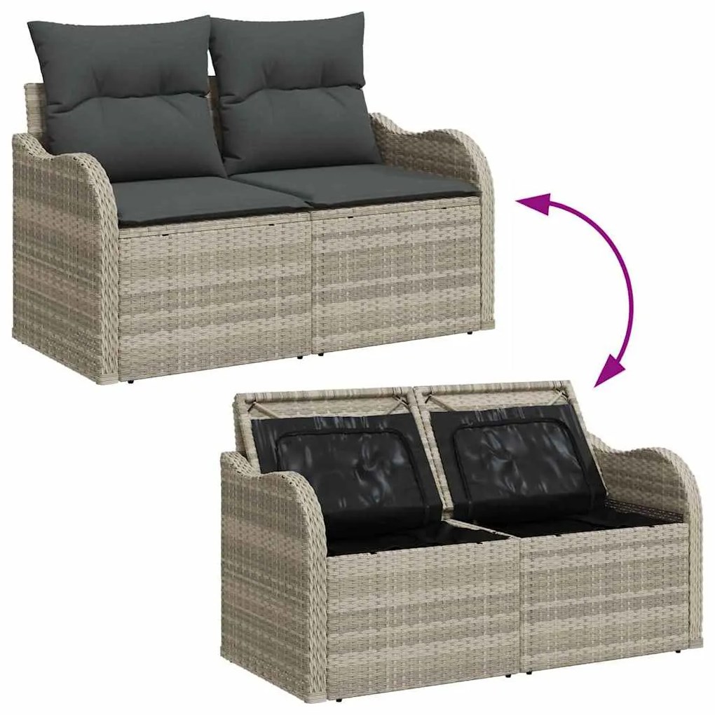 Conjunto de Sofá de Jardim vidaXL com Almofadas Cinza Claro Vime Poly
