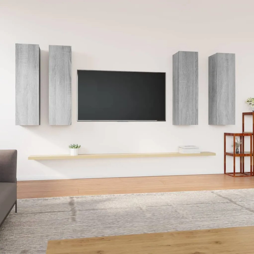 vidaXL Móveis TV 4 pcs 30,5x30x110 cm madeira processada sonoma cinza