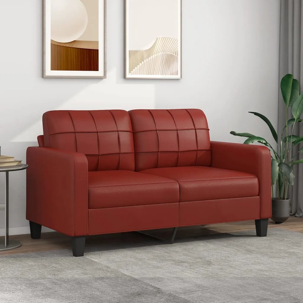 vidaXL Sofá de 2 lugares 140 cm couro artificial vermelho tinto