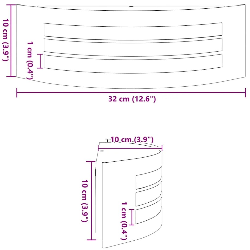 Arandela de parede 2 pcs Preta Aço Inoxidável IP44