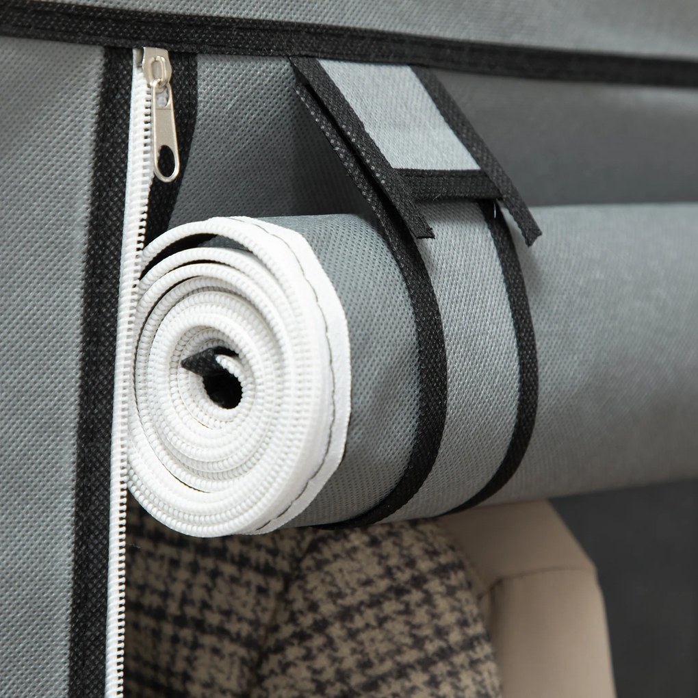 HOMCOM Roupeiro de Tecido Dobrável Armário Portátil com 8 Prateleiras de Armazenamento e 2 Barras de Pendurar Organizador de Roupa para Dormitório Vestidor 125x43x162,5cm Cinza Claro