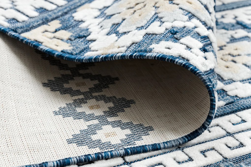 Carpet Structural BOTANIC 65252 Boho, tecido plano na varanda, terraço - azul escuro