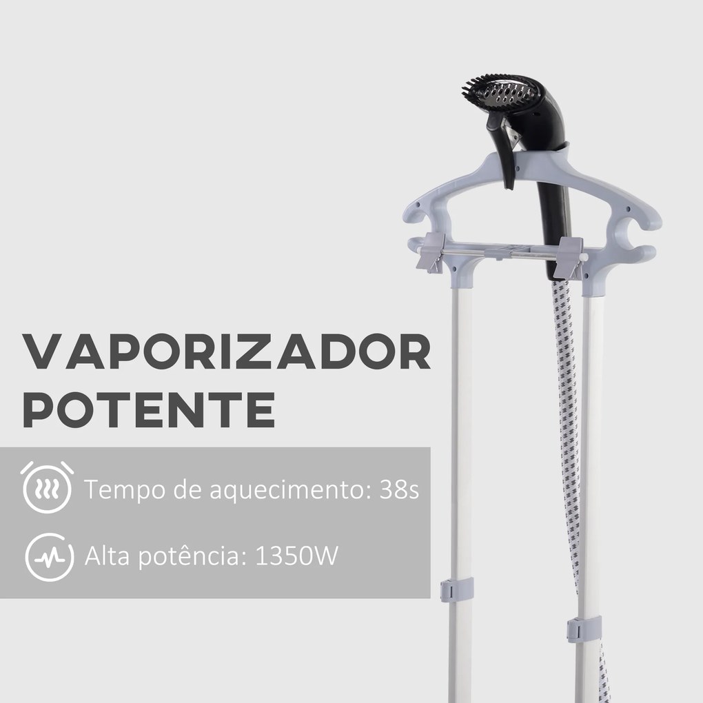 Ferro de Engomar a Vapor 1800W Temperatura Ajustável 11 Níveis Depósito de 2 L Aquecimento em 38s 35x25x47-118,5 cm Preto