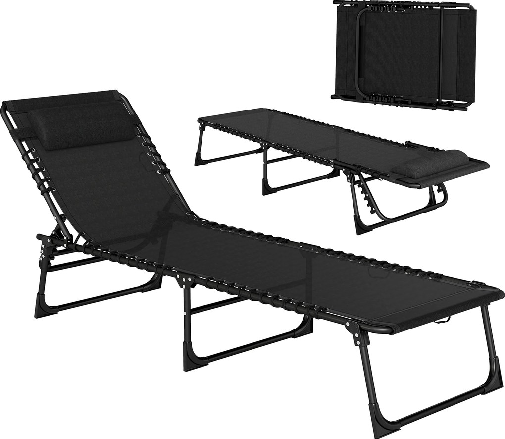 Outsunny Espreguiçadeira Dobrável Ajustável 4 Posições Reclinável Jardim Exterior Estrutura Aço 197x58x76cm Preto | Aosom Portugal