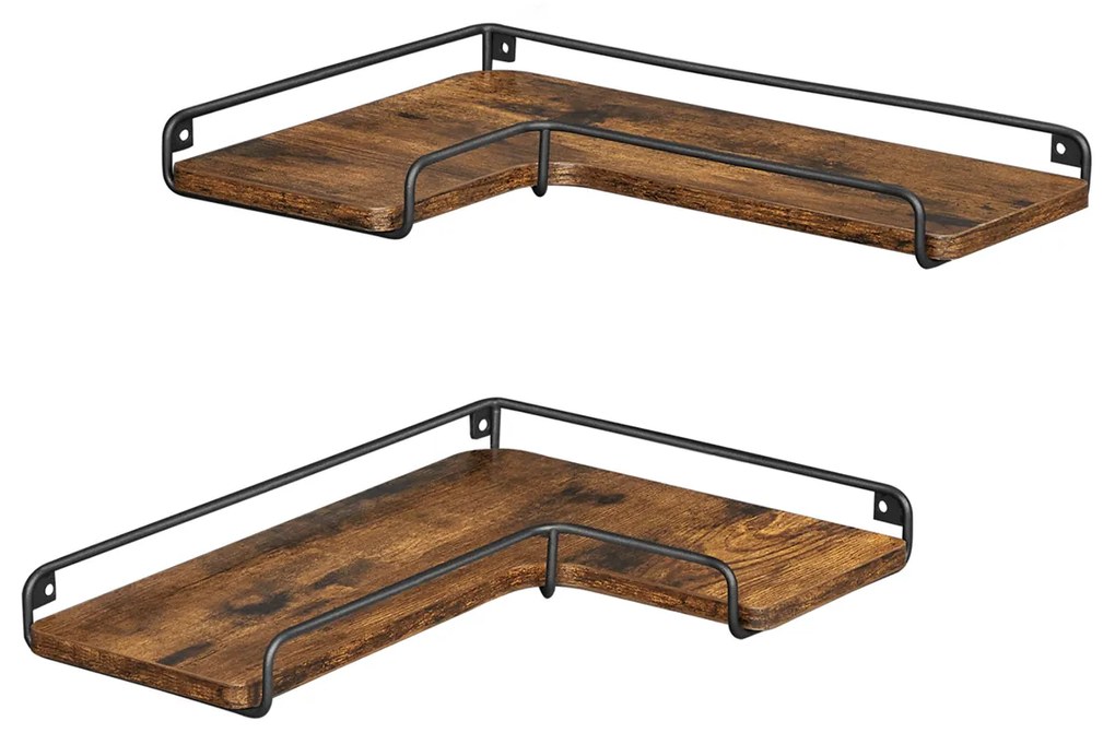 Conjunto de 2 prateleiras de canto em forma de L Castanho Vintage + preto