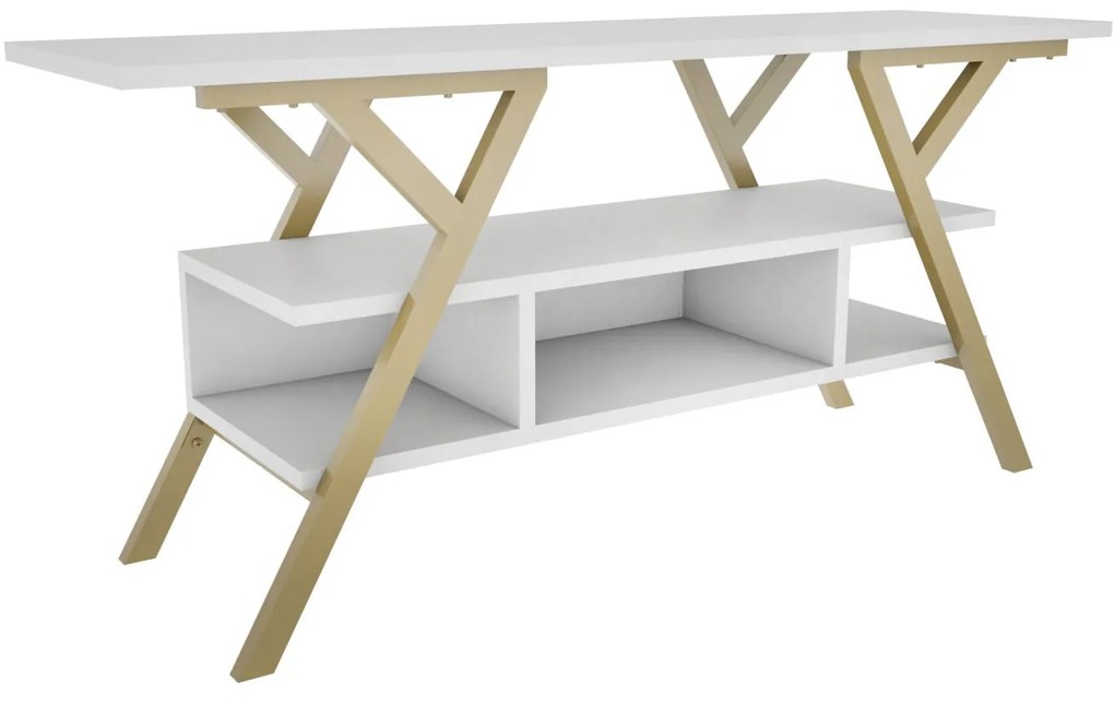 Móvel TV Minerva – Dourado e Branco – 120x35x55 cm