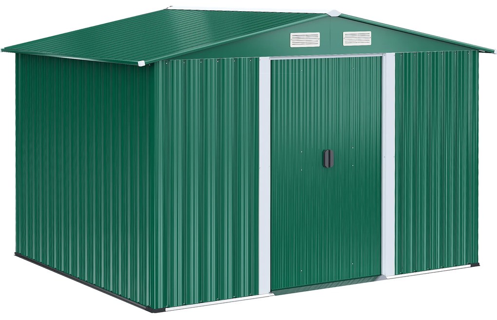 Outsunny Abrigo de Jardim 258x206x178cm 5,3m² Portas de Correr e Ventilação Verde Armário de Jardim Aço Galvanizado com Ventilação | Aosom Portugal