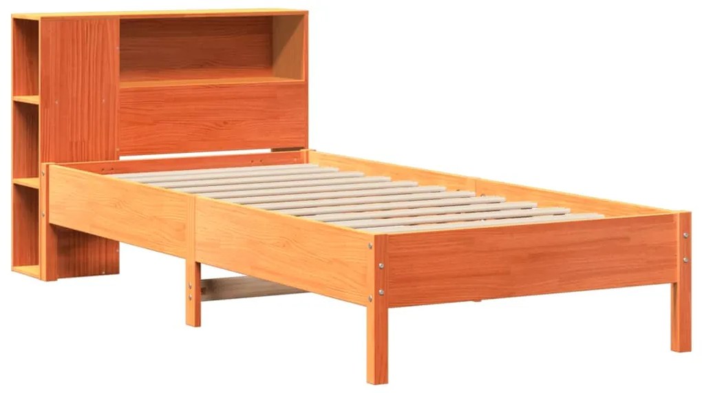 Cama com estante sem colchão 90x200cm pinho maciço castanho-mel