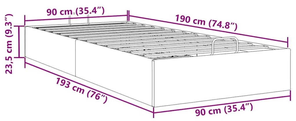 Estrutura de cama otomana sem colchão 90x190 cm cinzento escuro