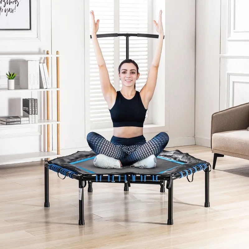 Trampolim Fitness Ø122 Cama Elástica com Guiador Ajustável de 3 Níveis 122-138cm com Capa Protetora e Estrutura de Aço para Interiores e Exteriores Pr
